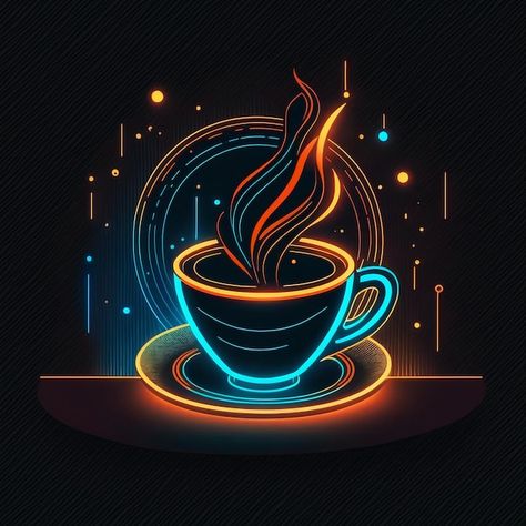 Neon coffee illustration | Premium Photo #Freepik #photo #cafe-cup #coffee-sign #coffee-icon #coffee-cup Cup Of Coffee Illustration, Cup Wallpaper Coffee, Coffee Background, Neon Coffee, Coffee Neon, Coffee Bar Neon Sign, Coffee Neon Light Signs, Neon Light Coffee Shop, Coffee Icon