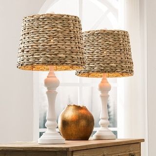 26" Resin Table Lamp (Set of 2) - N/A - Bed Bath & Beyond - 37417638 Boho Table Lamps, Modern White Table, Painted Lamp, Boho Lamp, Nightstand Light, Rattan Shades, Incandescent Light, Painting Lamps, Lamp Set