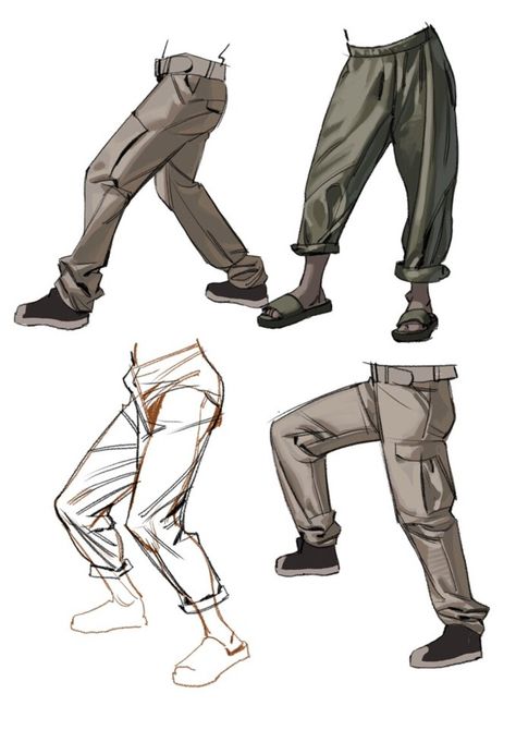 ArtStation - Pants study, sungmoo heo Pants Reference Drawing, Pants Drawing Reference, Drawing Reference Female, How To Draw Pants, Pants Reference, Drawing Wrinkles, Pants Drawing, Clothes Reference, Clothing Sketches