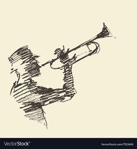 Art Drawings Charcoal, Man Playing Trumpet, Playing Trumpet, Arte Jazz, People Drawing, Jazz Poster, Jazz Art, Scribble Art, Pen Art Drawings