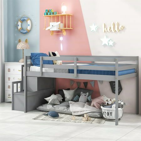 Stairs And Storage, Loft Bed Stairs, Loft Bed For Kids, Loft Bed With Stairs, Loft Beds For Teens, Rainbow Girls Room, Bed With Stairs, Wood Loft Bed, Bed For Kids