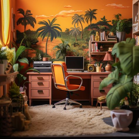 Miniature Orange Themed Office Miniature Rooms, Gaming Desk, Game Room Design, Game Room, Room Ideas, Room Design, Gaming, Miniatures, Desk