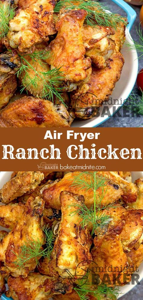 Air Fryer Ranch Chicken - The Midnight Baker - Crisp Yet Lower Fat #airfryer #chicken #recipes Airfryer Chicken Recipes, Air Fryer Ranch Chicken, Airfryer Chicken, Air Fryer Recipes Low Carb, Air Fryer Recipes Breakfast, Chicken Recipes Easy Quick, Air Fryer Recipes Snacks, Thighs Chicken, Quick Chicken Recipes