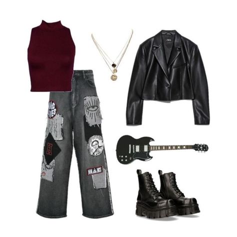 Rock And Roll Clothes Woman, Rock Star Outfit Aesthetic, Black N Red Outfits, Rock And Roll Style Women, Rockstar Aesthetic Outfits Punk, Maneskin Inspired Outfit, Måneskin Outfit Ideas, Rock Girl Aesthetic Outfits, Rock Concert Outfits For Women