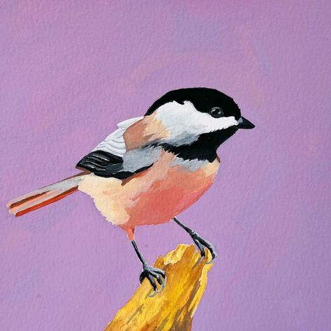 EmCampbellArt.com Carolina Chickadee, Gouache Paints, Black Capped Chickadee, Gouache Art, Bird Painting, March 2023, Watercolor Bird, Watercolor Artwork, Birds Painting