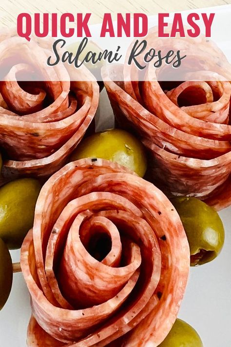 Make Salami Roses to add flare to any charcuterie board. In just a few simple steps, you can learn how to make Salami Roses. Charcuterie Board Rolled Meat, Salami Bowtie, How To Make Rose Salami, Small Salami Rose, How To Make Salami Roses Video, Charcuterie Flowers How To, How To Fold Pepperoni For Charcuterie Board, Charcuterie Rosettes, Charcuterie Salami Rose