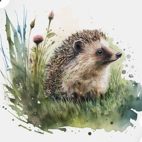 Draw Hedgehog, Woodland Creatures Art, Watercolour Hedgehog, Drawing Hedgehog, Hedgehog Painting, Hedgehog Watercolor, Watercolor Hedgehog, Woodland Mural, Watercolor Woodland Animals