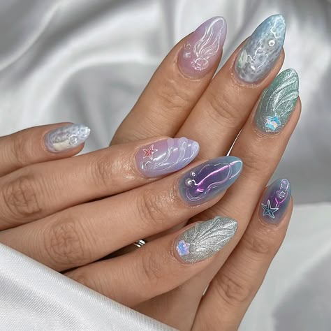 Vacay Nails Short, Waves Nail Art, Nail Colors For The Beach, Beach Vacay Nails, Hard Gel Overlay, Vacay Nails, Best Nail Colors, Ocean Nails, Wave Nails