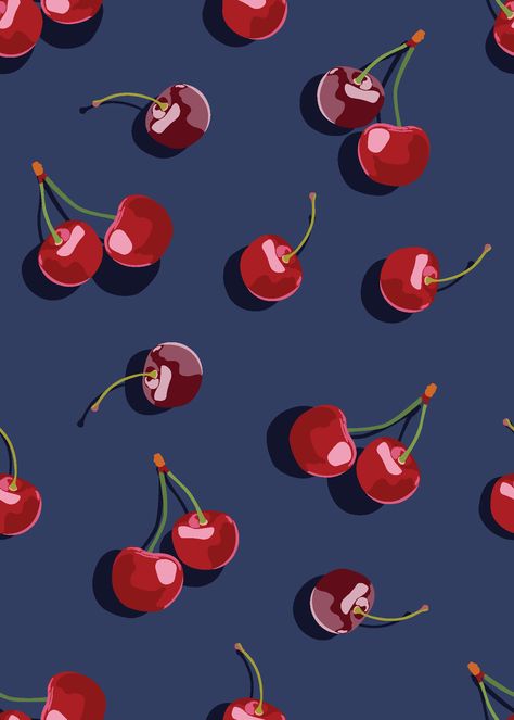 Cherry Illustration Design, Cherries Illustration, Berries Illustration, Cherry Illustration, Berry Pattern, Blue Fruit, Cherry Pattern, Retro Wallpaper Iphone, Blue Fruits