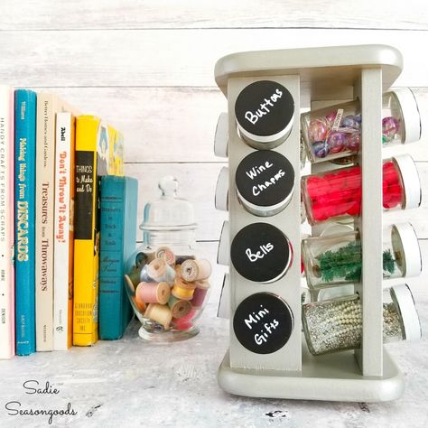 Upcycled Spice Rack, Spinning Spice Rack, Ideas For Craft Room, Upcycled Organization, Craft Paint Storage, Craft Organizer, Arts And Crafts Storage, Storage Labels, Organize Craft Supplies