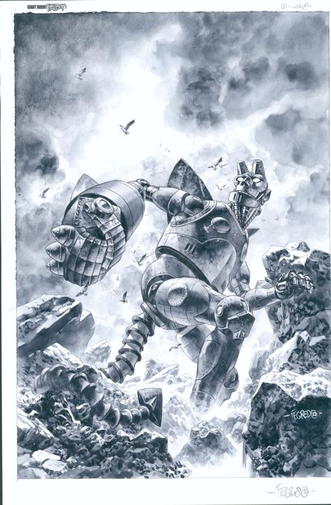 Duncan Fegredo - Giant Robot Hellboy - Issue 1 - cover Comic Art Duncan Fegredo, Cover Comic, Comic Book Pages, Gallery Owner, Magical Art, Fantasy Paintings, Giant Robots, Selling Artwork, Art Archive