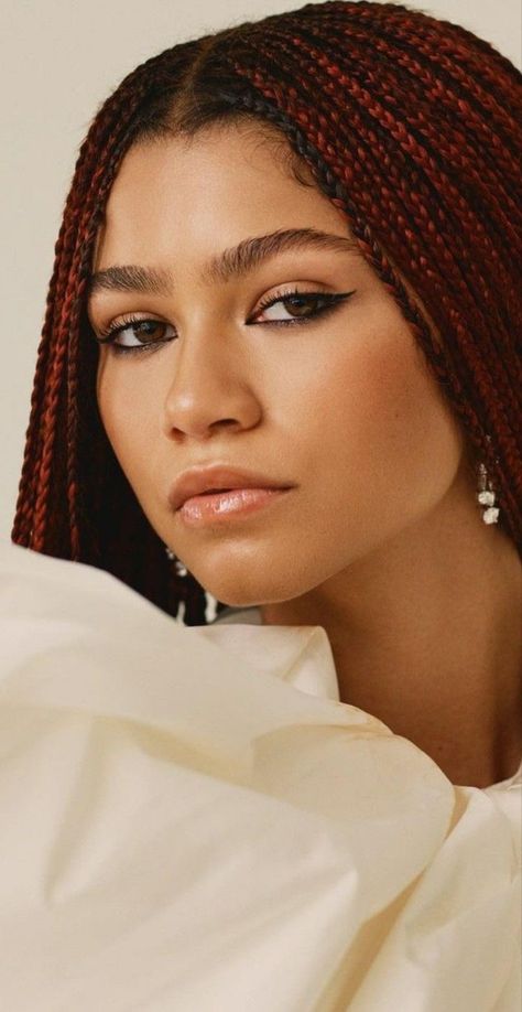 Zendaya in red hair knotless braids Box Braids, A Woman, Braids, Hairstyles, Hair Styles, Red, Hair, Plaits