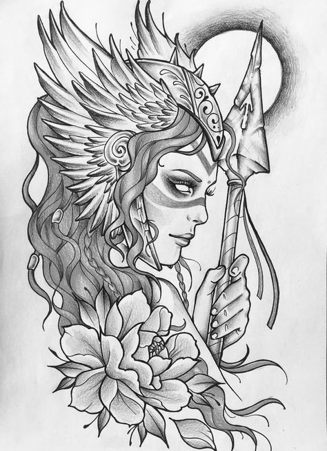 240+ Magnificent Valkyrie Tattoos Ideas and Meaning (2023) - TattoosBoyGirl Valkyrie Tattoos, Athena Tattoo, Female Warrior Tattoo, Norse Mythology Tattoo, Valkyrie Tattoo, Greek Mythology Tattoos, Marvel Tattoos, Goddess Tattoo, Warrior Tattoos