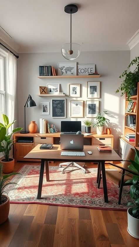 Create a luxurious home office by positioning a marble desk in the center of the room. Home Office Desk Center Of Room, Office Desk In Middle Of Room, Home Office With Desk In Center Of Room, Desk In Middle Of Office, Feminine Home Office Classy, Best Home Office Ideas, Luxurious Home Office, Guest Bedroom Home Office, Feminine Home Office