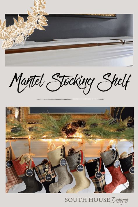 Replace the chorus line of indivdual stocking hangers with a mantel shelf and rod to hold your Christmas stockings. This eliminates all obstructions and distractions for your Christmas mantel styling AND it grows with your family! #christmas #christmasstockings #hangchristmasstockings #howtohangstockings #christmasmantel #christmasmanteldecor #christmasstockingdecorating #decoratingyourmantel #hangyourstockings #stockingrod #hangstockingswithrod #hangChristmasstockingswithrod #stockingshelf #... Stocking Shelf, Painting Wood Trim, Stocking Shelves, Mantel Styling, Stone Mantle, Stocking Hangers, Stocking Hooks, Hanging Christmas Stockings, Fireplace Stockings