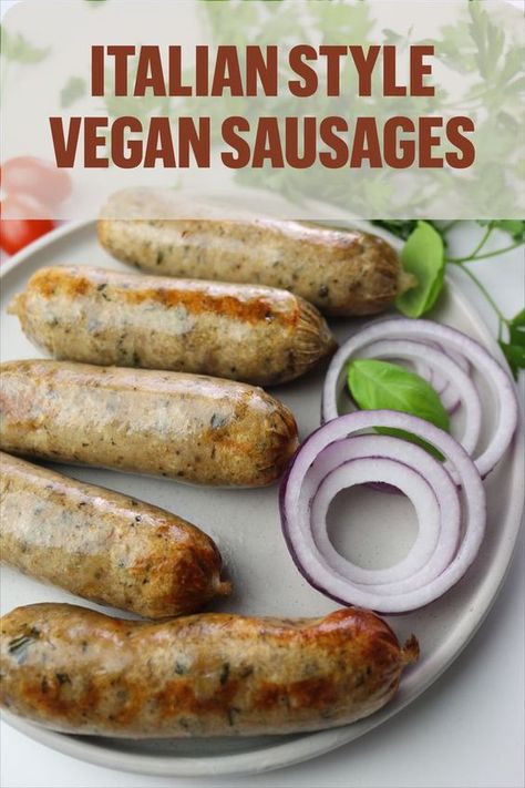 Vegan Sausage Recipe, Resep Vegan, Vegan Meat Recipe, Vegan Meat Substitutes, Yellow Board, Vegetarian Sausages, Vegan Bacon, Vegan Italian, Go Vegan