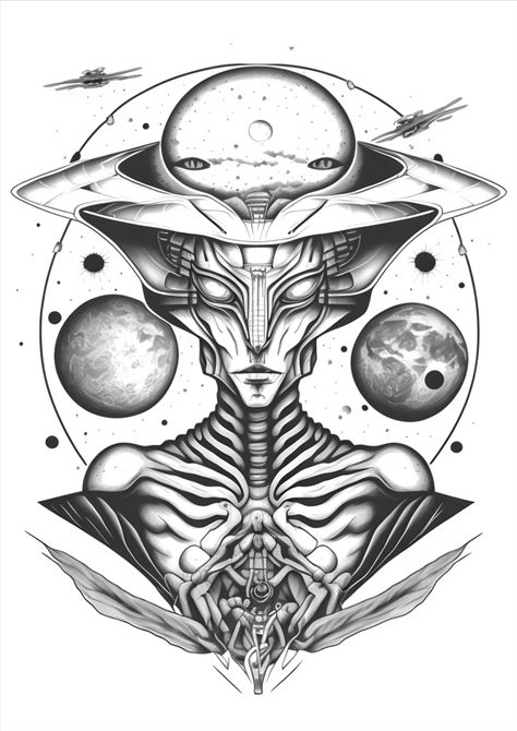 #tattoodesign #tattoo #realistictattoo #tattoodesign #alien #realistic #blackandgrey #realistictattoo Alien Skull Tattoo, Trippy Space Tattoo, Alien Tattoo Sleeve, Tattoo Ideas Alien, Alien Realistic, Alien Mandala, Alien Tattoo Design, Alien Tattoo Ideas, Tattoo Alien