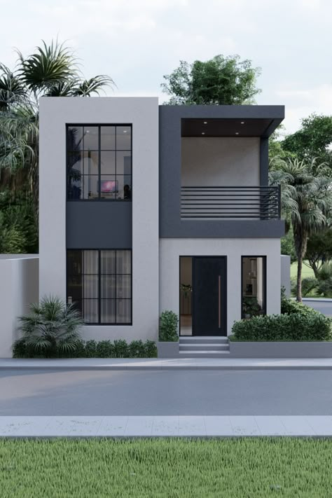 Small Minimalist House Exterior, Reka Bentuk Rumah Kecil, Design Case Mici, 2 Storey House Design, Small House Front Design, Modern Small House Design, Small House Design Exterior, Minimal House, Two Story House