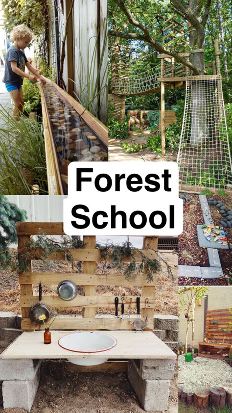 Diy Forest School Area, Preschool Nature Classroom, Natural Landscape Playground, Forest Schools, Forest School Garden, Outdoor Homeschool Space, Nature School Outdoor Classroom, School Yard Ideas, Nature School Design