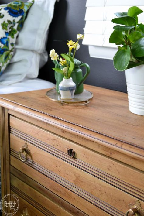 Would you believe someone was throwing this antique dresser away? I couldn't let that happen! Follow these steps to remove old finish and paint and restore the original, natural wood finish on furniture. Raw Wood Furniture, Staining Furniture, Natural Wood Furniture, Refinish Furniture, Bleached Wood, Furniture Flip, Furniture Rehab, Diy Furniture Renovation, Furniture Refinishing