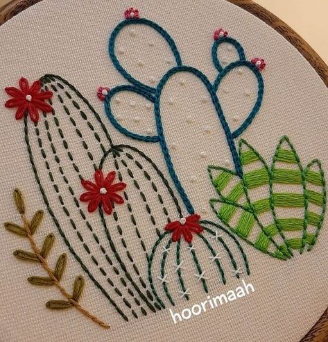 Cactus Embroidery, Hand Embroidery Videos, Basic Embroidery Stitches, Pola Sulam, Hand Embroidery Projects, Hand Embroidery Flowers, Embroidery Flowers Pattern, Creative Embroidery, 자수 디자인