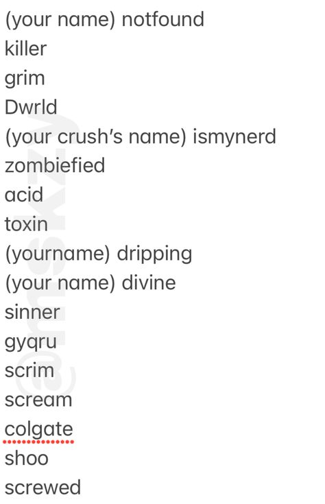 Display Name Ideas, Cool Names For Instagram, Emo Usernames, Roblox User Name Ideas, Edgy Names, User Ideas, Display Names, Username Generator, Usernames For Instagram