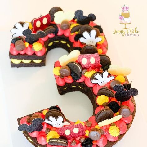 Number 3 Mickey Mouse Cake, Mickey Mouse Themed Cake, Number 3 Cake For Boys, Simple Mickey Mouse Cake, Mickey Mouse Cake Ideas, Tarta Mickey Mouse, Mickey Mouse Torte, Mickey Mouse Cakes, Mickey Birthday Cakes