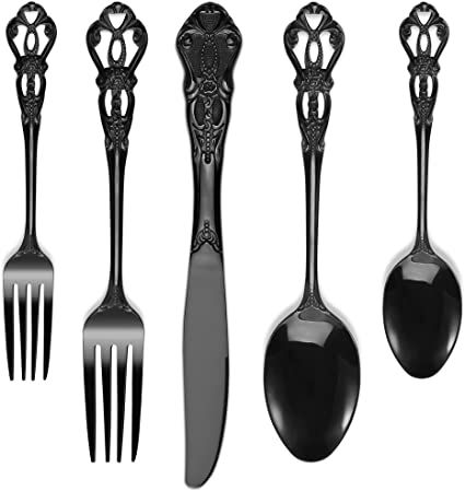 Black Silverware, Stainless Dishwasher, Black Cutlery, Black Flatware, Eating Utensils, Vintage Cutlery, Baroque Design, Style Baroque, Candle Light Dinner