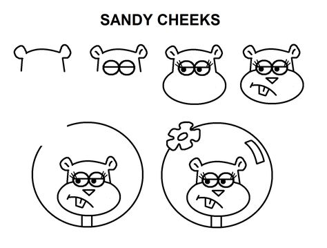 Step-by-step tutorial to draw Sandy Cheeks. Easy Drawings For Beginners Spongebob, Disney Drawings Easy Step By Step Cartoon Characters, Eric Cartman Drawing Easy, Sandy Cheeks Drawing Easy, How To Draw Spongebob Characters Step By Step, Sandy Spongebob Drawing, Sandy Cheeks Painting, Sandy Drawings, Cartoon Characters Drawing Step By Step