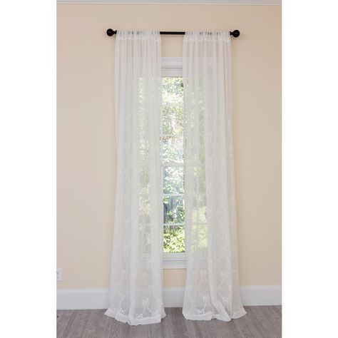 Manor Luxe Belinda Embroidered Sheer Single Rod Pocket Curtain Panel in White - 54 in. x 120 in.-ML1900254120 - The Home Depot Hall Closets, Hall Ways, Boho Inspo, Carpet Padding, Sheer Curtain Panels, Beautiful Curtains, Lace Curtains, Rod Pocket Curtain Panels, Drapery Panels