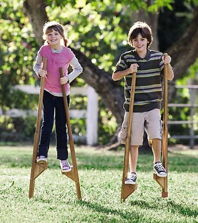 My dad built stilts for us when we were kids. FuN! Ladder Toss Game Diy, Wood Treehouse Toy, Stilts, Free Family, Family Project, Outdoor Classroom, Summer Favorites, Those Were The Days, Manado