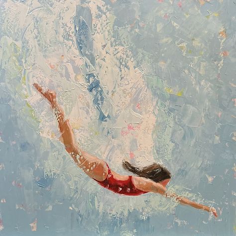 Angel Diver 30x30 Diving Painting, Water Angel, Dove Painting, Angel Flight, Pool Art, People Smile, Nautical Art, Splish Splash, Water Views