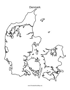 This printable outline map of Denmark is useful for school assignments, travel planning, and more. Free to download and print World Outline Tattoo, World Outline, Map Of Denmark, World Map Continents, Printable Outline, Denmark Map, Danish Culture, Acryl Painting, Illustrated Maps