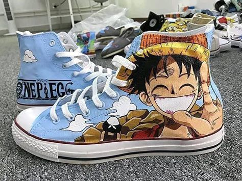 One Piece Custom Shoes, Shoe Art Designs, Canvas Shoes Men, Canvas Sneakers Men, Painted Shoes Diy, Shoes Amazon, Canvas Sneakers Womens, Shoe Painting, Painted Canvas Shoes