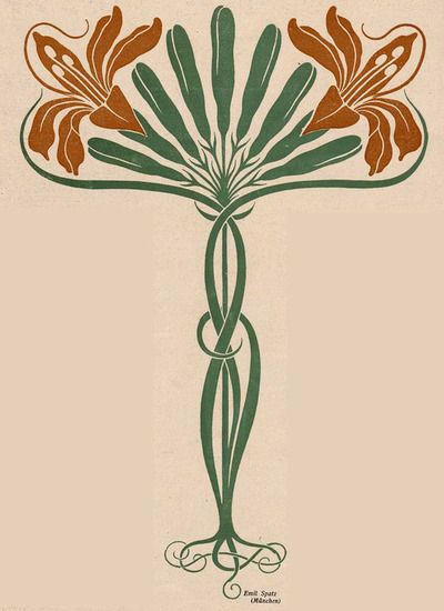 Emil Spatz, Jugend magazine, 1900. Via. Art Deco Poppy Tattoo, Fiori Art Deco, Fleurs Art Nouveau, Art Deco Tattoo, Art Nouveau Tattoo, Golden Peacock, Motifs Art Nouveau, Nouveau Tattoo, Motif Art Deco