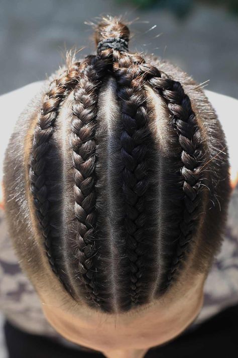 Trendy Cornrows, Man Bun Braids, Undercut Braids, Mens Ponytail Hairstyles, Long Undercut, Cornrows Men, Bun Braids, Braids With Fade, Braided Man Bun