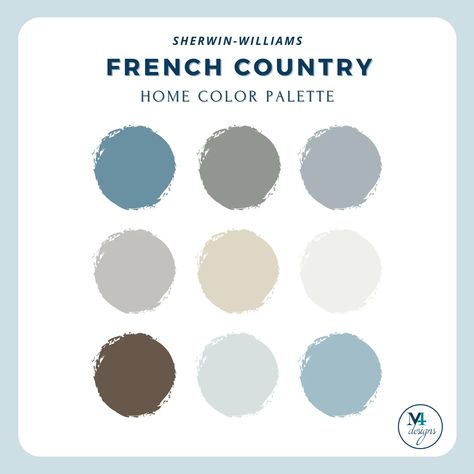 French Country Color Palette for Home Interior Paint Palette for Sherwin Williams Cottage Paint Colors for Home Design Blue Color Palette - Etsy Blue French Cottage Bedroom, Country Blue Aesthetic, French Blue Colour Palette, Provence Color Palette, French Country Blue Paint Colors, French Cottage Color Palette, Country Cottage Color Palette, French Blue Color Palette, French Color Palette