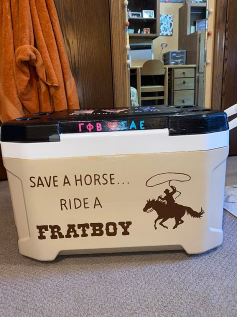 Mountain Weekend Cooler, Painted Fraternity Coolers, Nola Cooler, Sorority Coolers, Phi Kappa Tau, Formal Cooler Ideas, Cool License Plates, Fraternity Coolers, Frat Coolers