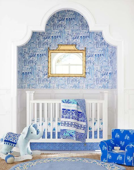 Get a First Look at Pottery Barn's Lilly Pulitzer Collaboration Chinoiserie Chic Bedroom, Romantic Bedroom Decor, Nursery Girl, Kids Pottery, Blue Nursery, Chinoiserie Chic, Romantic Bedroom, Elephant Nursery, Trendy Bedroom