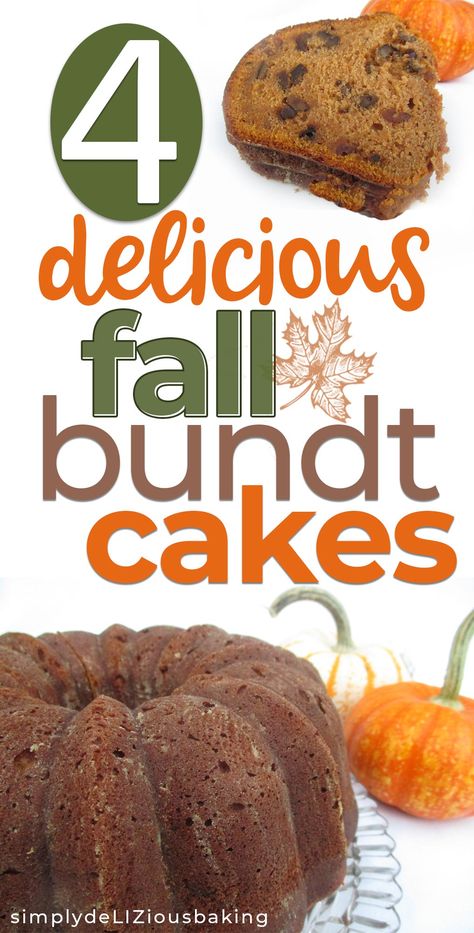 Click here for 4 Delicious Fall Bundt Cakes - These 4 cakes are easy to make with simple ingredients.  They are all delicious and full of fall flavors like apple, cinnamon, nutmeg more.  All 4 cakes are perfect to serve at your fall festivities and on Thanksgiving.  4 of the best autumn cakes.  Click to see the recipe.  #fallcakes #fall desserts #autumncakes #autumndesserts #Thanksgivingcakes #Thanksgivingdesserts Fall Bundt Cakes, Cakes For Fall, Pumpkin Breads, Bunt Cake Recipe, Easy Bundt Cake Recipes, Easy Pound Cake, Pound Cake Recipes Easy, Fall Cake Recipes, Easy Bundt Cake