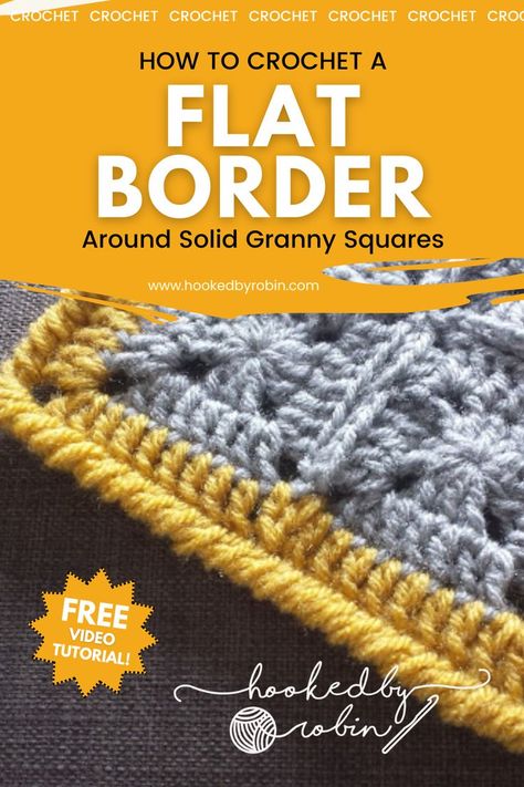 How to crochet a Flat Border around solid granny squares with a free video tutorial Totoro Blanket, Pixel Blanket, Hooked By Robin, Crochet Blanket Border, Crochet Blanket Stitch Pattern, Crochet Blanket Edging, Crochet Border Patterns, Crochet Border, Afghans Crochet