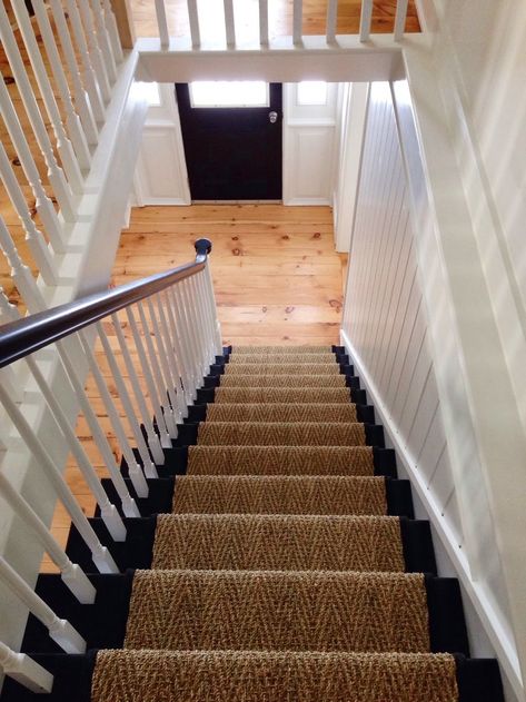 My House: Staircase Before & After — CAROL REED INTERIOR DESIGN Renovated Staircase, Black Staircase, Painted Staircases, Black Stairs, Staircase Runner, Diy Staircase, House Staircase, New Staircase, Staircase Makeover