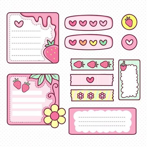 Kawaii Stickers Journal, Free Sticker Design, Kawaii Vector Art, How To Make Journal Stickers, Doodle Stickers Hand Drawn, Cute Diy Notebooks, Border Cute Design, Cute Digital Planner Stickers, Cute Blog Design