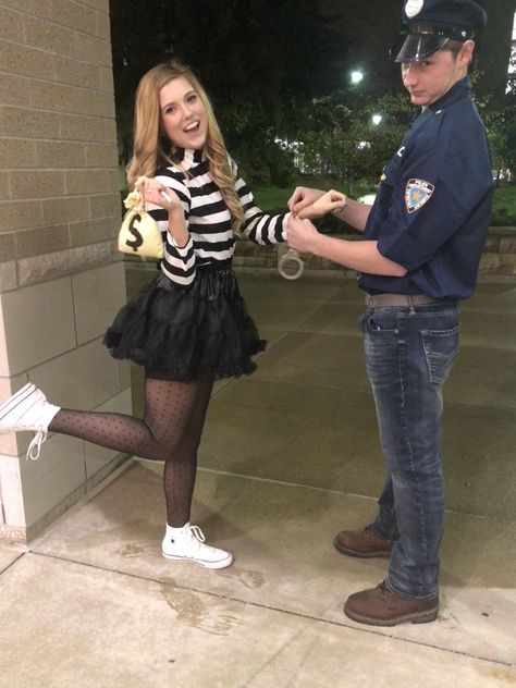 Cops And Prisoner Costume, Breaking Bad Halloween Costume, Cops And Robbers Costume, Robber Halloween Costume, Robber Costume, Cop Halloween Costume, Police Halloween Costumes, Couple Halloween Costume, Prisoner Costume