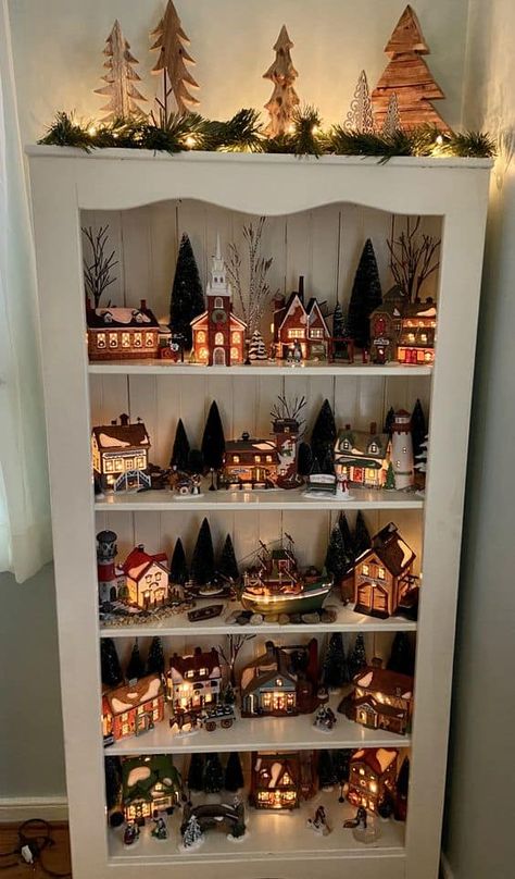 Christmas Tree Village Display, Diy Christmas Village Displays, Houses Kitchen, Lady Decluttered, Christmas Tree Village, Diy Christmas Village, Christmas Village Display, Christmas Decor Inspiration, Village Display