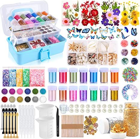 AmazonSmile: Resin Decoration Accessories Kit,Resin Supplies Kit for Beginner,with Dried Flowers,Butterfly Stickers,Resin Mica Powder and Fillers,Resin Measuring Cups Tool Kit,for Resin Crafts,Molds,Jewelry Making : Arts, Crafts & Sewing How To Make Resin, Resin Decoration, Butterfly Stickers, Pearl Decorations, Flowers Butterfly, Resin Supplies, Resin Jewelry Making, Resin Artwork, Jewellery Making Materials