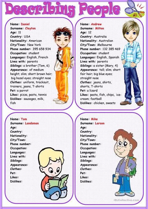 Describing People Worksheet, Describing Appearance, Appearance Worksheet, Describing People, Describing Words, Parent Life, People Names, Teaching Jobs, English Learning