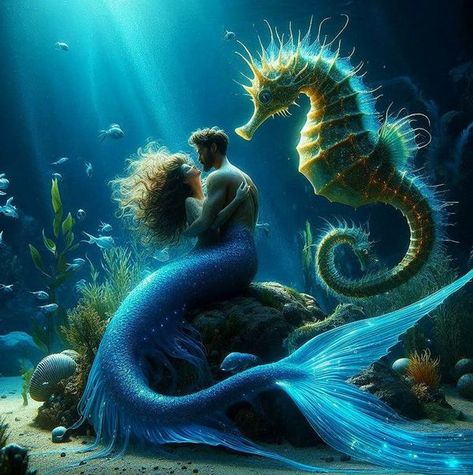 Merman And Mermaid, Mermaid Kingdom, Fairy People, Mermaids Kissing, Mermaid Artwork, Mermaid Kisses, Mermaid Lover, Beautiful Mermaids, Human Art