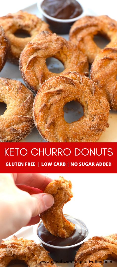 Keto Churro Donuts! Everyone loves churros... and most everyone loves donuts.. so I figured, why not put the two together! Soft cinnamon sugar donuts with a golden brown exterior are brushed with melted butter and rolled in cinnamon "sugar" topping. They are then served with a sugar free chocolate sauce for dipping.. Absolutely DELICIOUS! #ketochurrodonuts #lowcarbchurrodonuts #ketochurrorecipe #ketochurrowaffles #lowcarbchurrorecipe Keto Dessert Recipes 3 Ingredients, Dessert Recipes 3 Ingredients, Keto Snacks Sweet, Recipes 3 Ingredients, Churro Donuts, Snacks Sweet, Keto Snacks Easy, Keto Donuts, Keto Lasagna