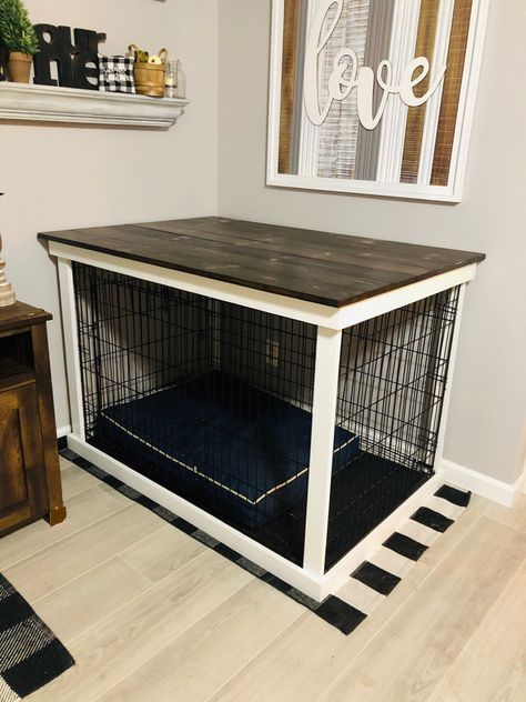 Large Dog Crate Ideas Indoor, Dog Cage Ideas, Dog Kennel Ideas Indoor, Pet Crate Furniture, Dog Crate Table, Diy Dog Crate, Dog Crate Cover, Kennel Cover, Outdoor Dog House